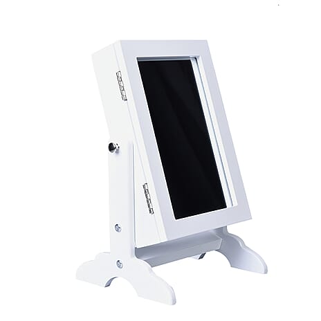Portable MDF Jewellery Cabinet with Standing Mirror (Size 22x19x35cm) - White