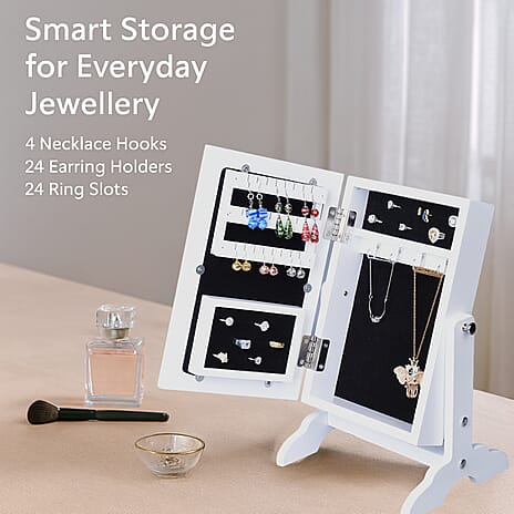Portable MDF Jewellery Cabinet with Standing Mirror (Size 22x19x35cm) - White