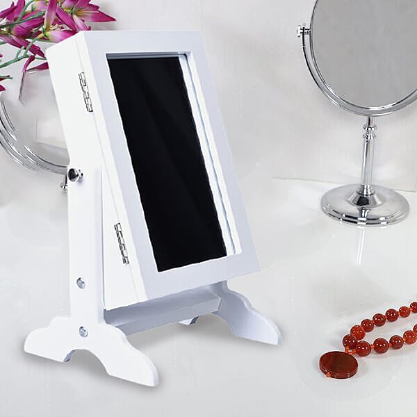 Portable MDF Jewellery Cabinet with Standing Mirror (Size 22x19x35cm) - White