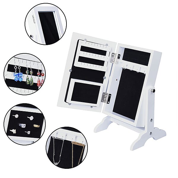Portable MDF Jewellery Cabinet with Standing Mirror (Size 22x19x35cm) - White