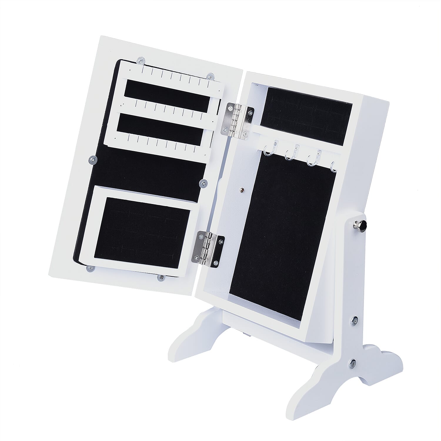 Portable MDF Jewellery Cabinet with Standing Mirror (Size 22x19x35cm) - White