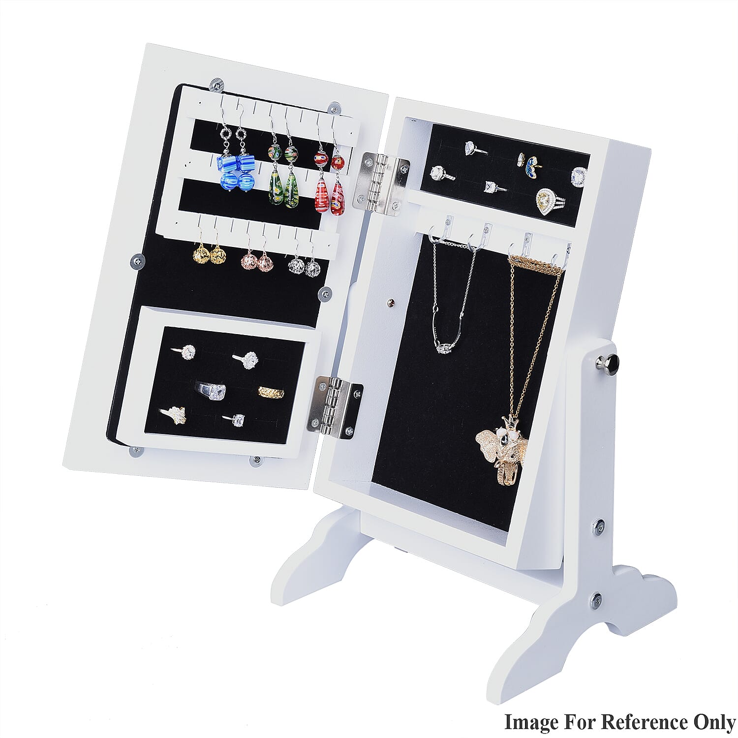 Portable MDF Jewellery Cabinet with Standing Mirror (Size 22x19x35cm) - White