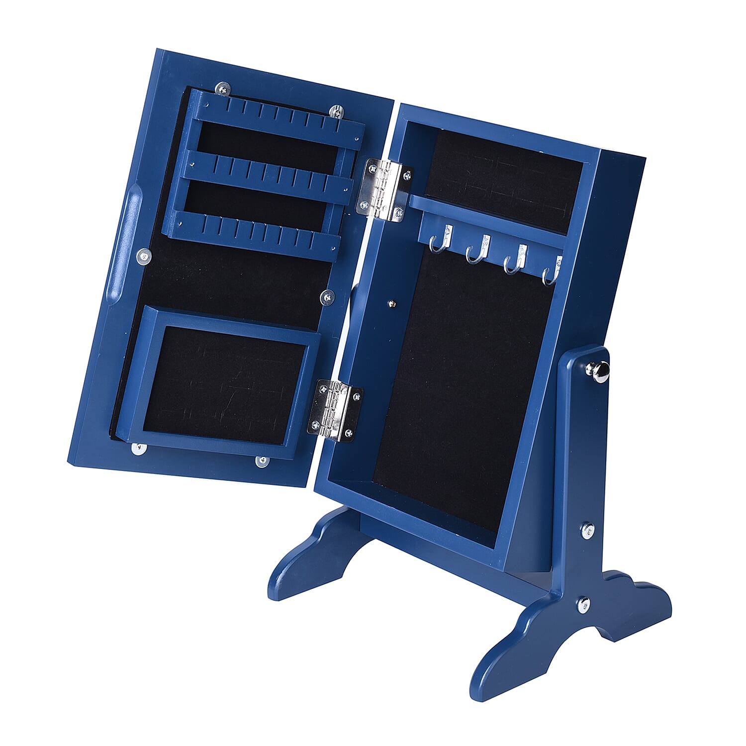 Portable MDF Jewellery Cabinet with Standing Mirror - Dark Blue
