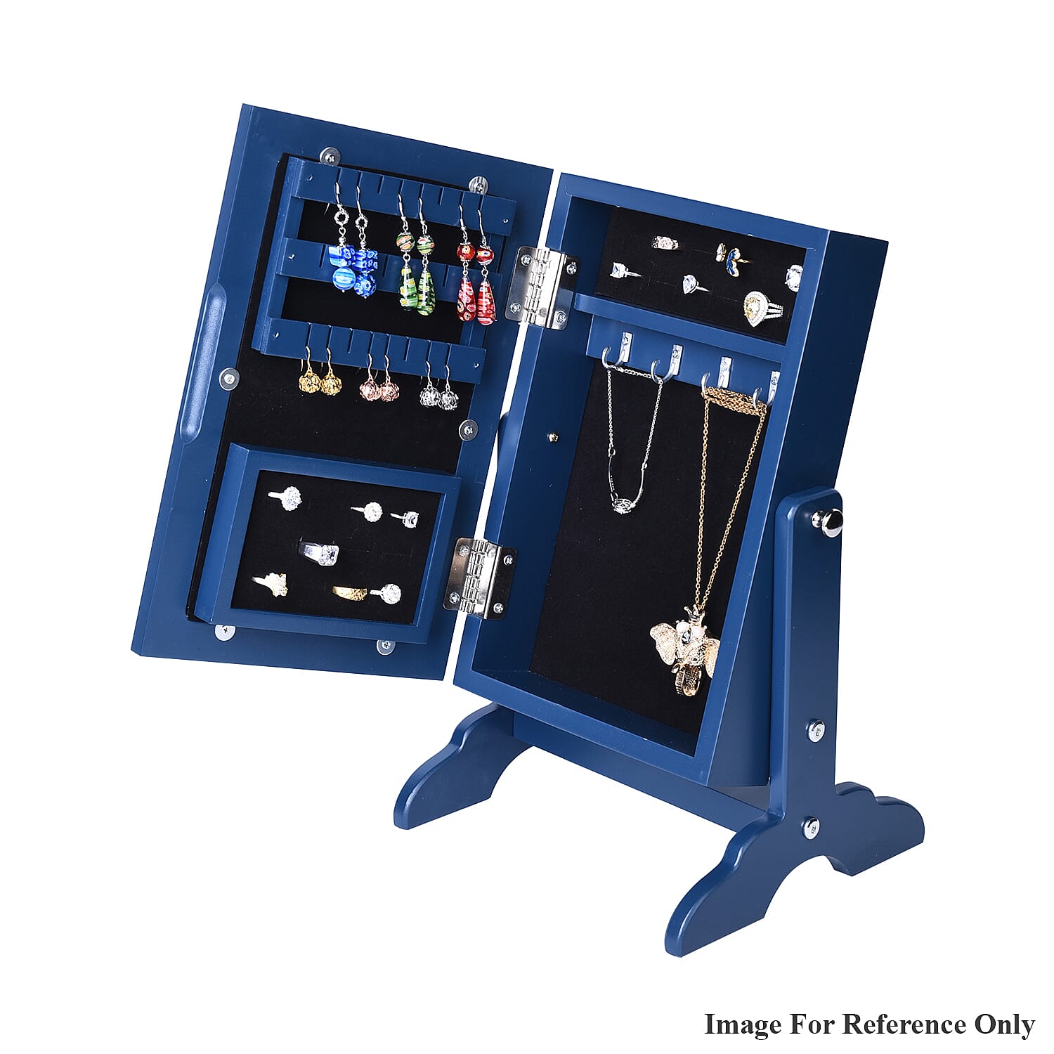 Portable MDF Jewellery Cabinet with Standing Mirror - Dark Blue