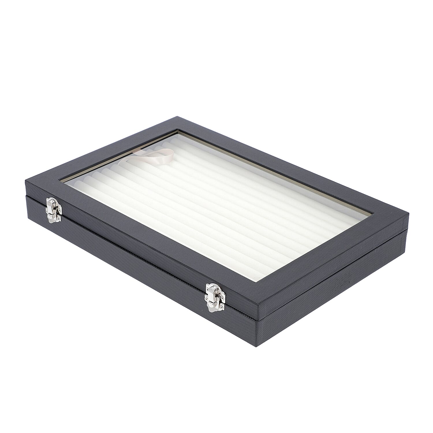 Leatherette paper 150 slot Ring box with Acylic window Anti Tarnish lining with two latch - Black