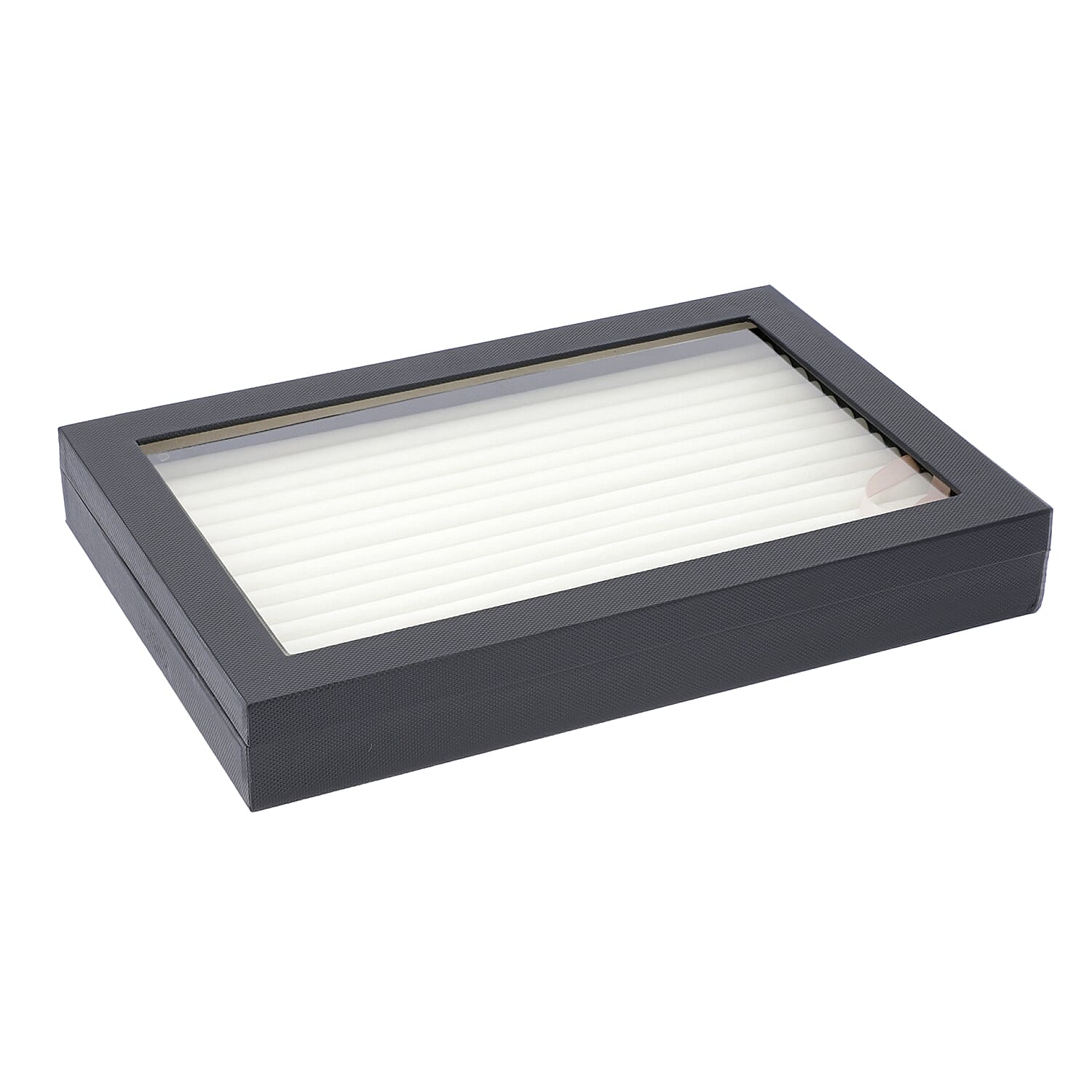 Leatherette paper 150 slot Ring box with Acylic window Anti Tarnish lining with two latch - Black