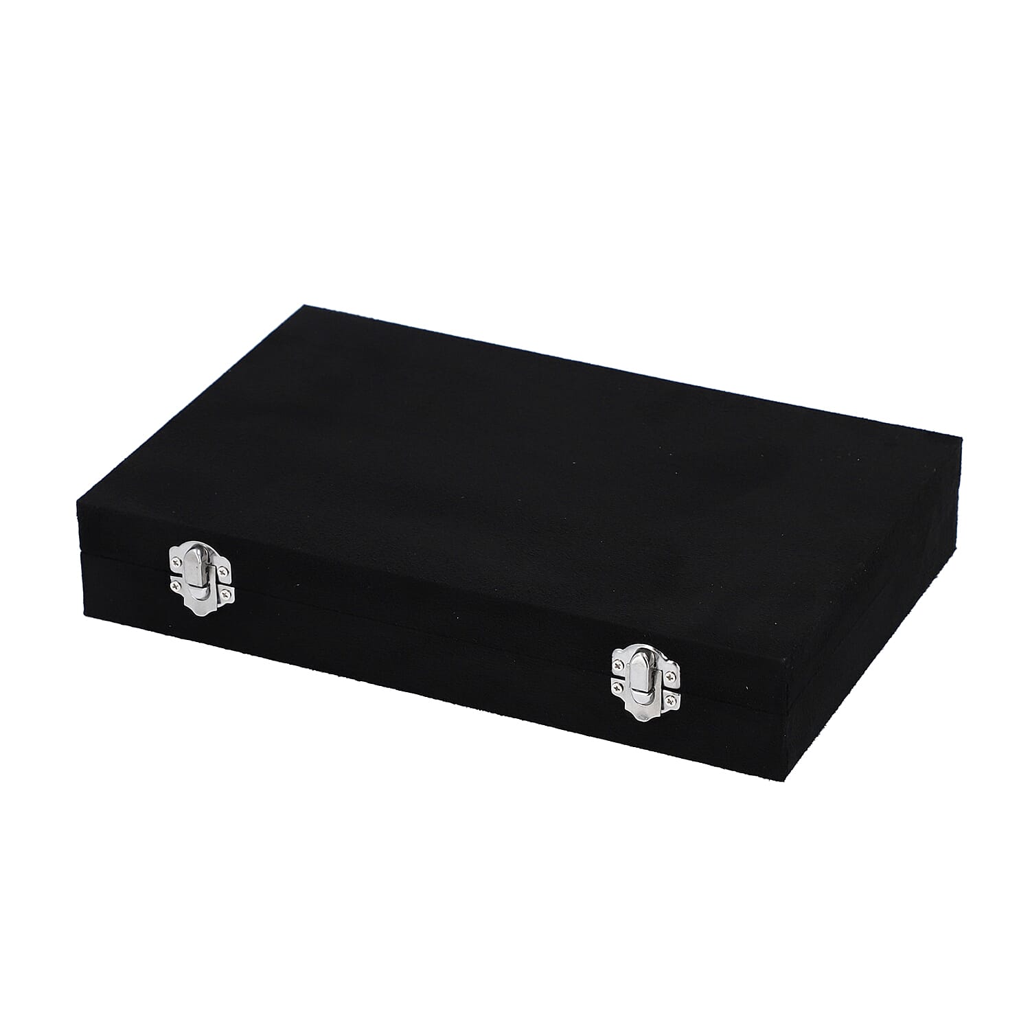 Velvet Jewelry box with lock top 8 hooks pocket base left 8 sections10 Ring Rows Inside Anti Tarnish lining - Black