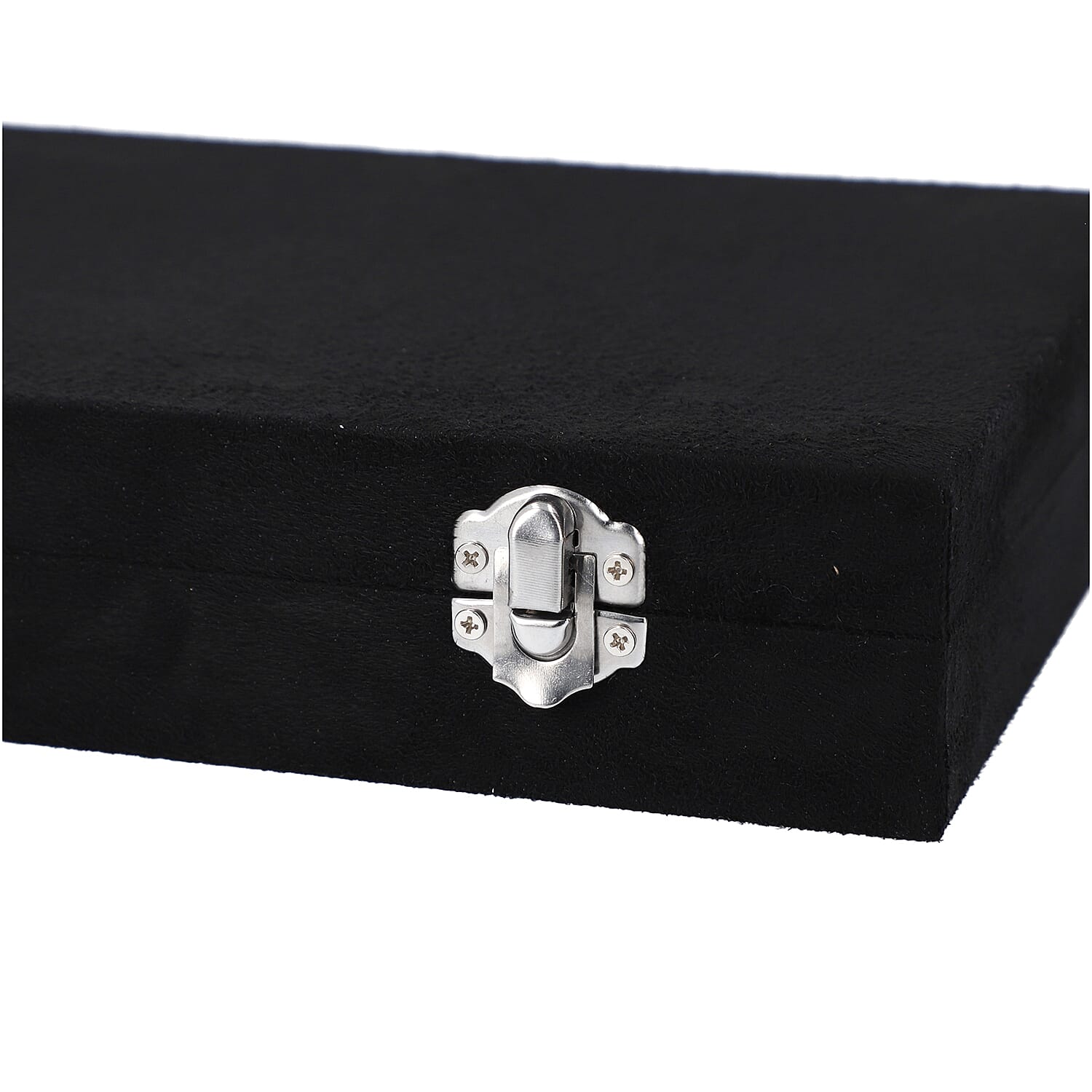 Velvet Jewelry box with lock top 8 hooks pocket base left 8 sections10 Ring Rows Inside Anti Tarnish lining - Black