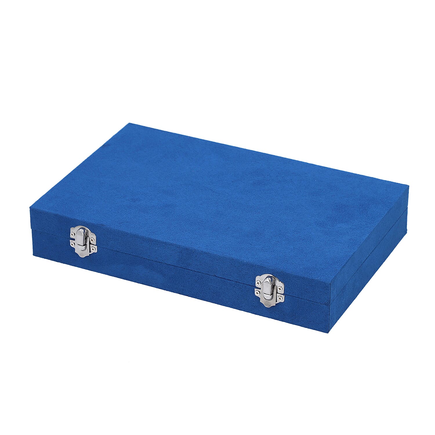 Portable Velvet Jewellery Box with Lock and Anti Tarnish Lining (Size:29x18x5 Cm) - Blue