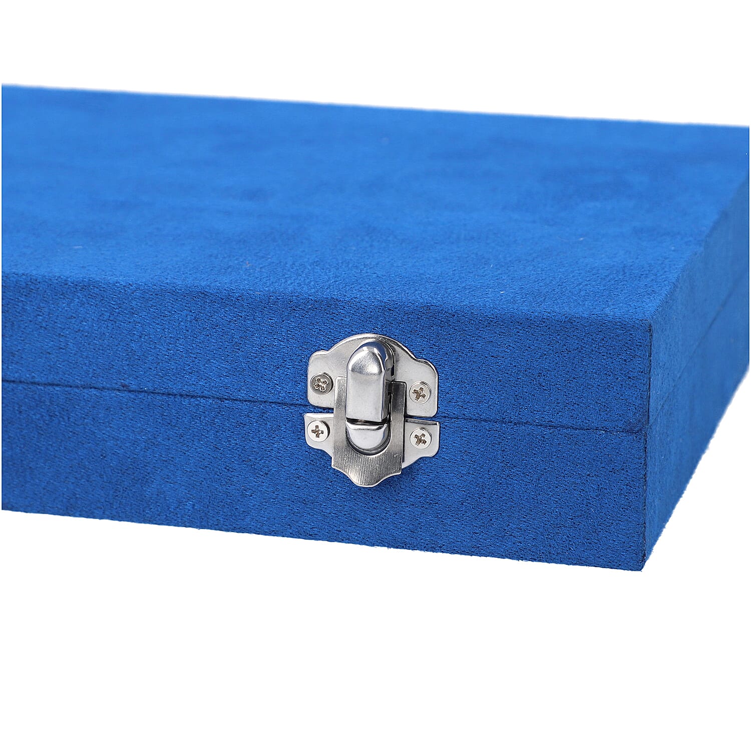 Portable Velvet Jewellery Box with Lock and Anti Tarnish Lining (Size:29x18x5 Cm) - Blue