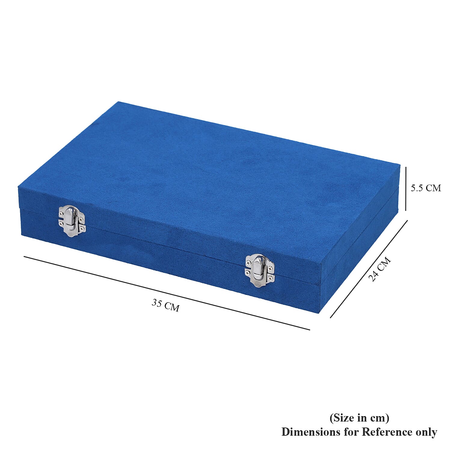 Portable Velvet Jewellery Box with Lock and Anti Tarnish Lining (Size:29x18x5 Cm) - Blue