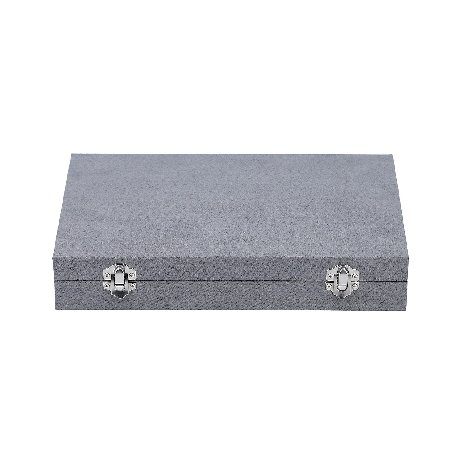 Portable Velvet Jewellery Box with Lock and Anti Tarnish Lining (Size:29x18.5x5.2Cm) - Grey