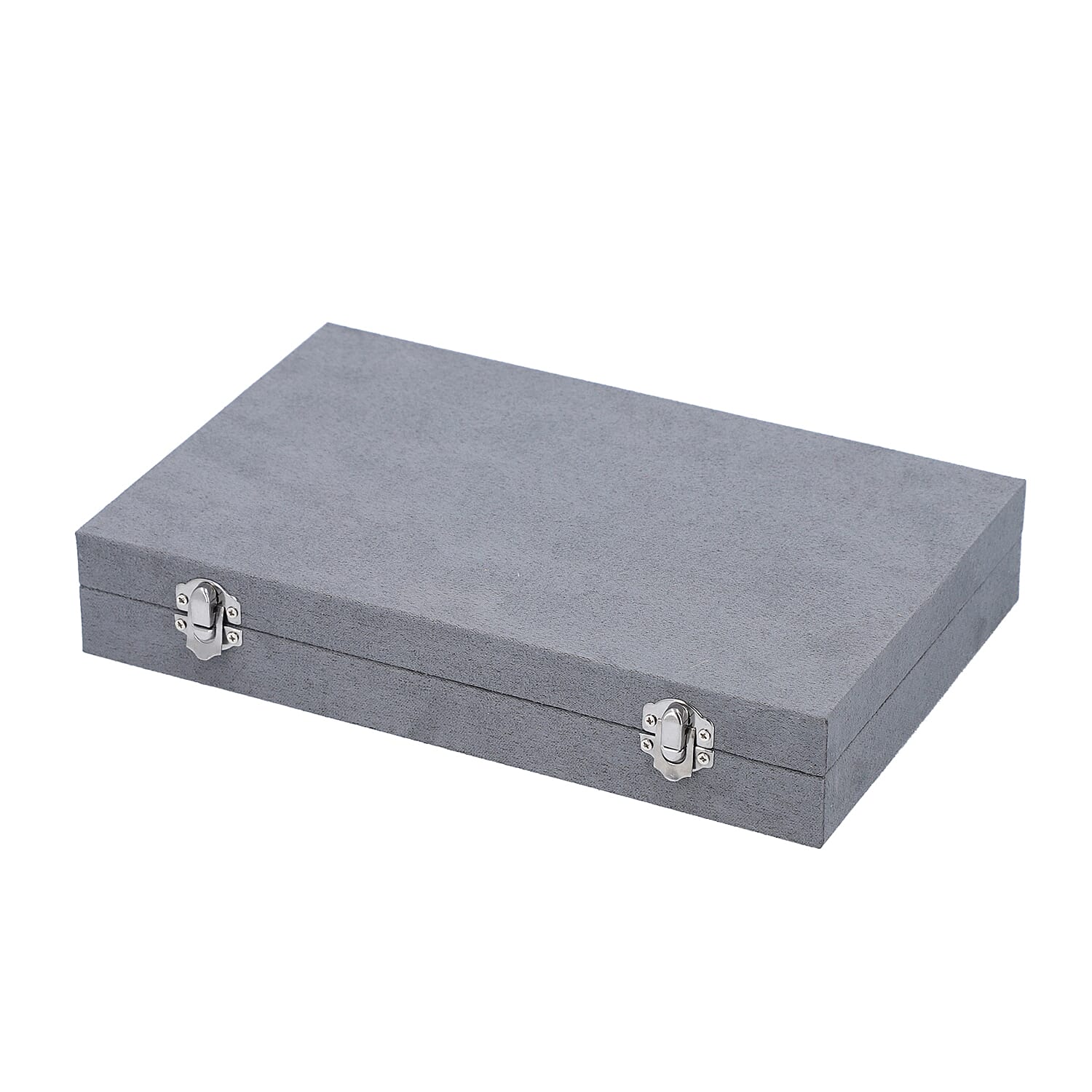 Portable Velvet Jewellery Box with Lock and Anti Tarnish Lining (Size:29x18.5x5.2Cm) - Grey