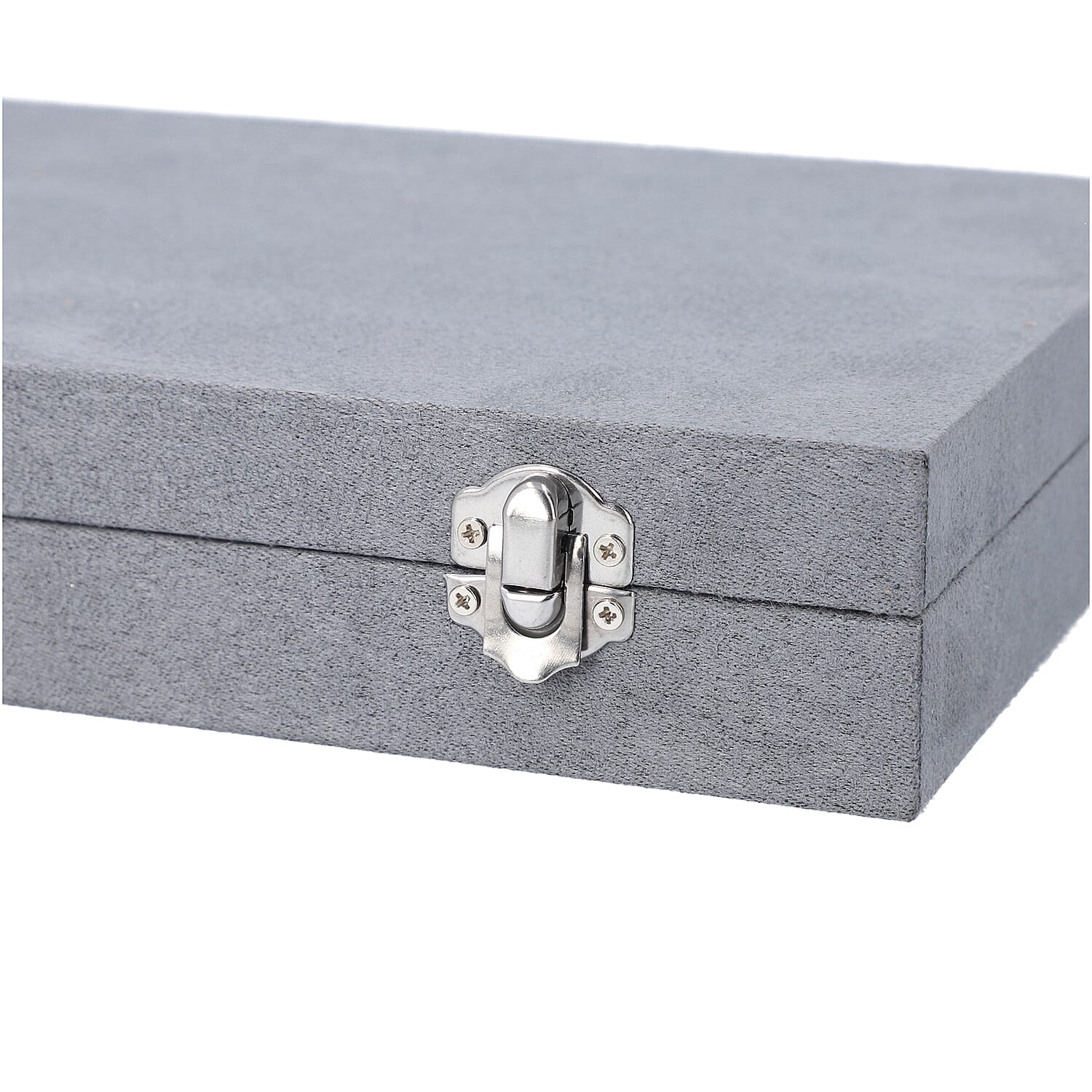 Portable Velvet Jewellery Box with Lock and Anti Tarnish Lining (Size:29x18.5x5.2Cm) - Grey