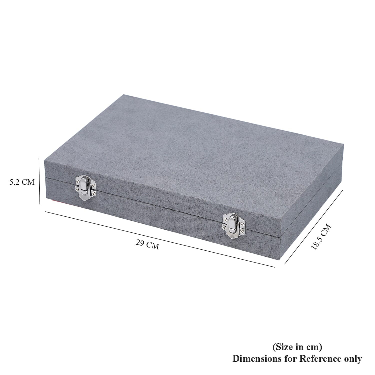 Portable Velvet Jewellery Box with Lock and Anti Tarnish Lining (Size:29x18.5x5.2Cm) - Grey