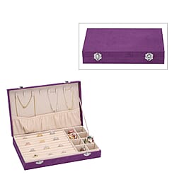 Velvet Jewelry box with lock top 8 hooks pocket base left 8 sections10 Ring Rows Inside Anti Tarnish lining - Black