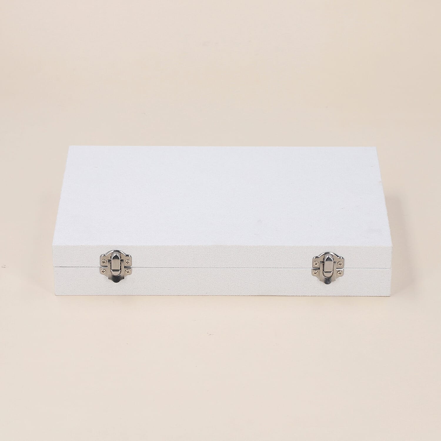 Portable Velvet Jewellery Box with Lock and Anti Tarnish Lining (Size-29x18x5Cm) - White