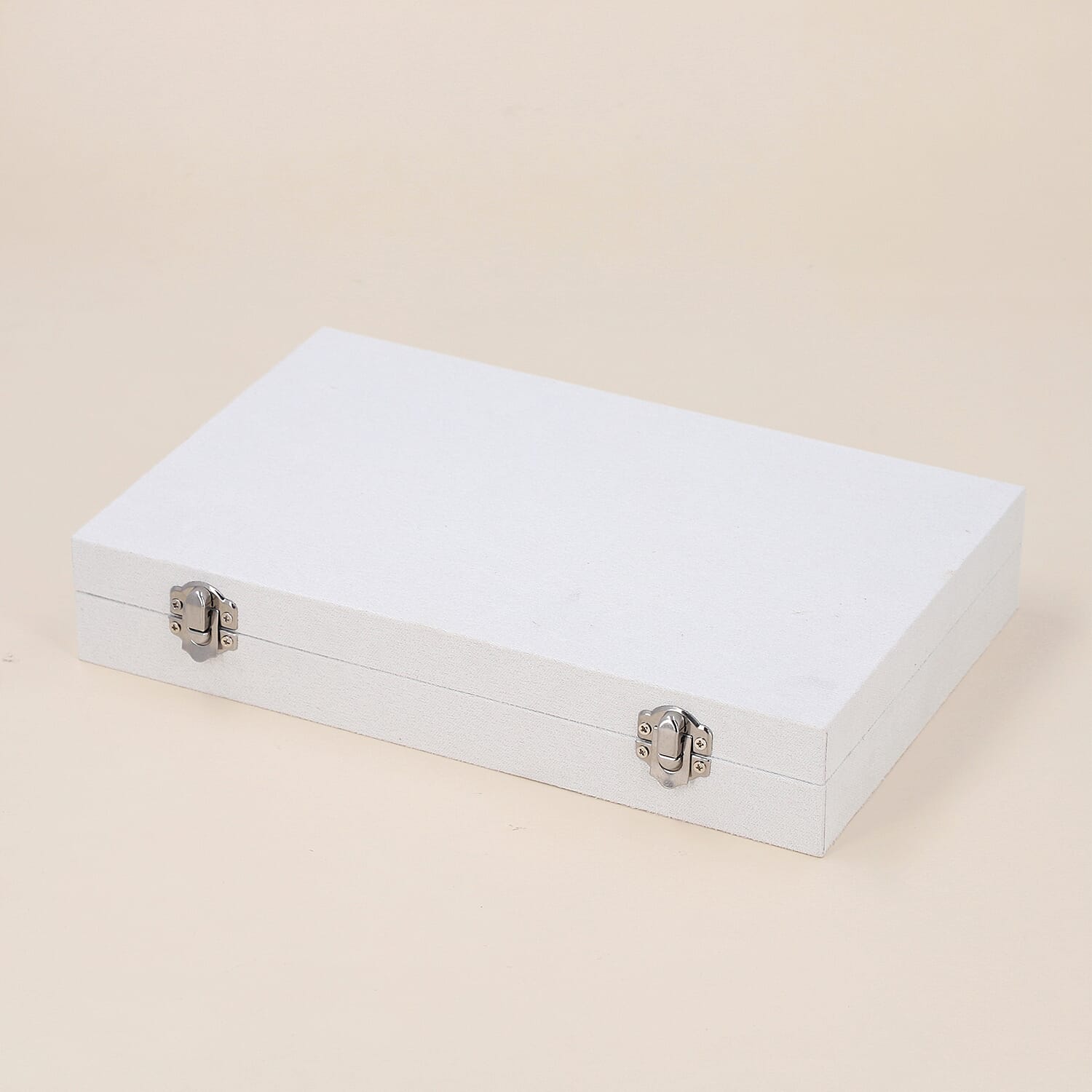 Portable Velvet Jewellery Box with Lock and Anti Tarnish Lining (Size-29x18x5Cm) - White