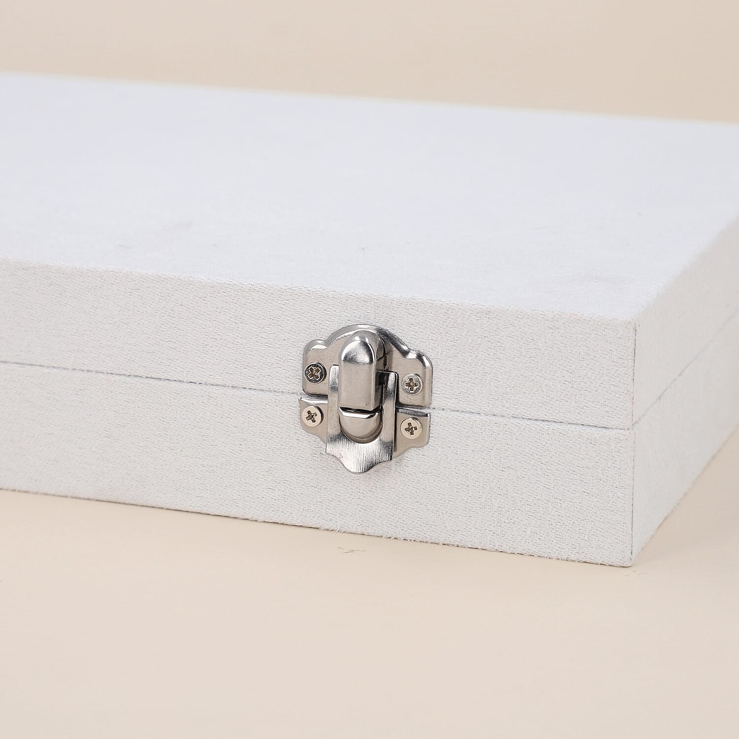 Portable Velvet Jewellery Box with Lock and Anti Tarnish Lining (Size-29x18x5Cm) - White