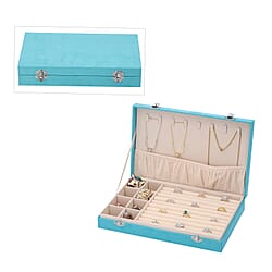 Velvet Jewelry box with lock top 8 hooks pocket base left 8 sections10 Ring Rows Inside Anti Tarnish lining - Black