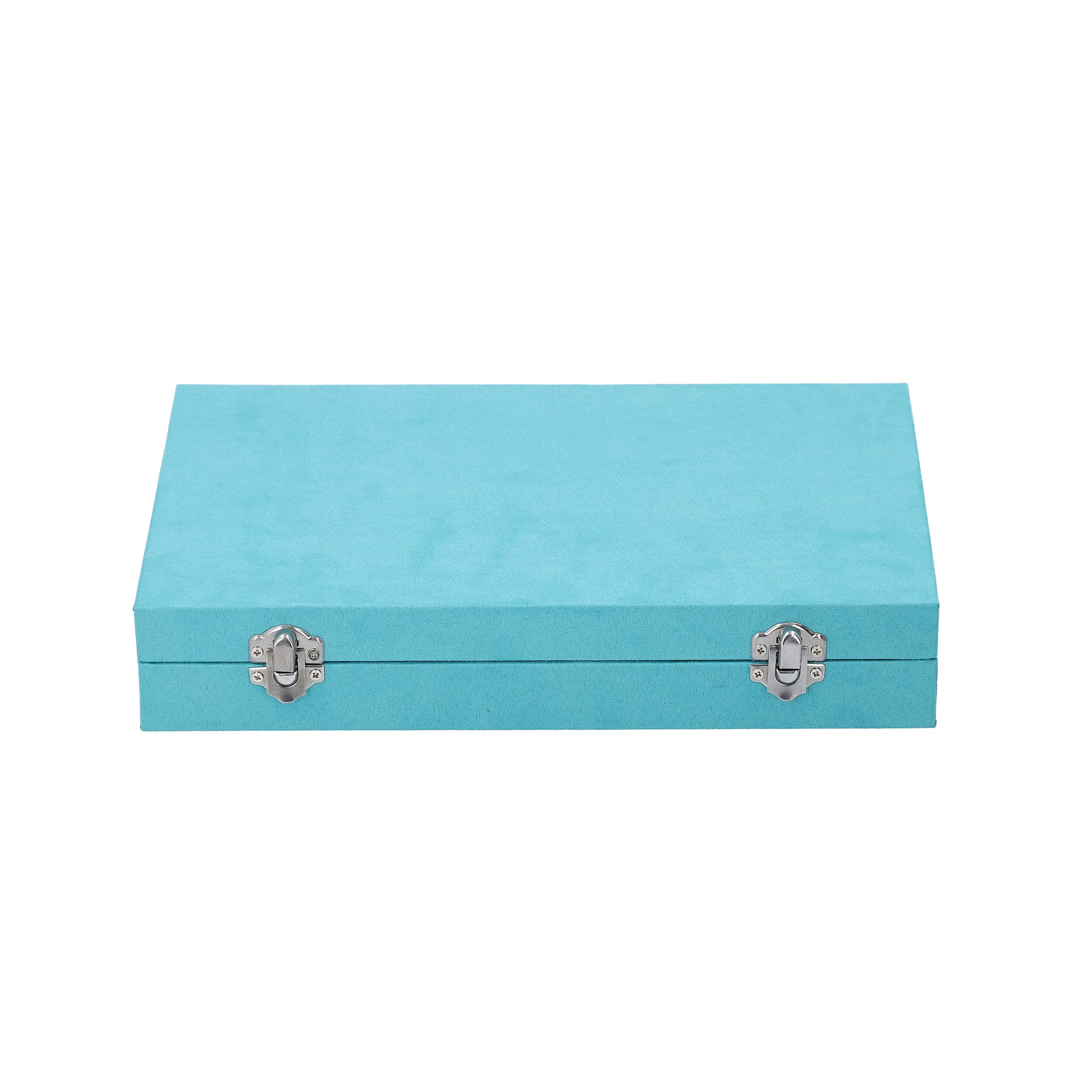 Portable Velvet Jewellery Box with Lock and Anti Tarnish Lining (Size:29x18x5 Cm) - Aqua Blue