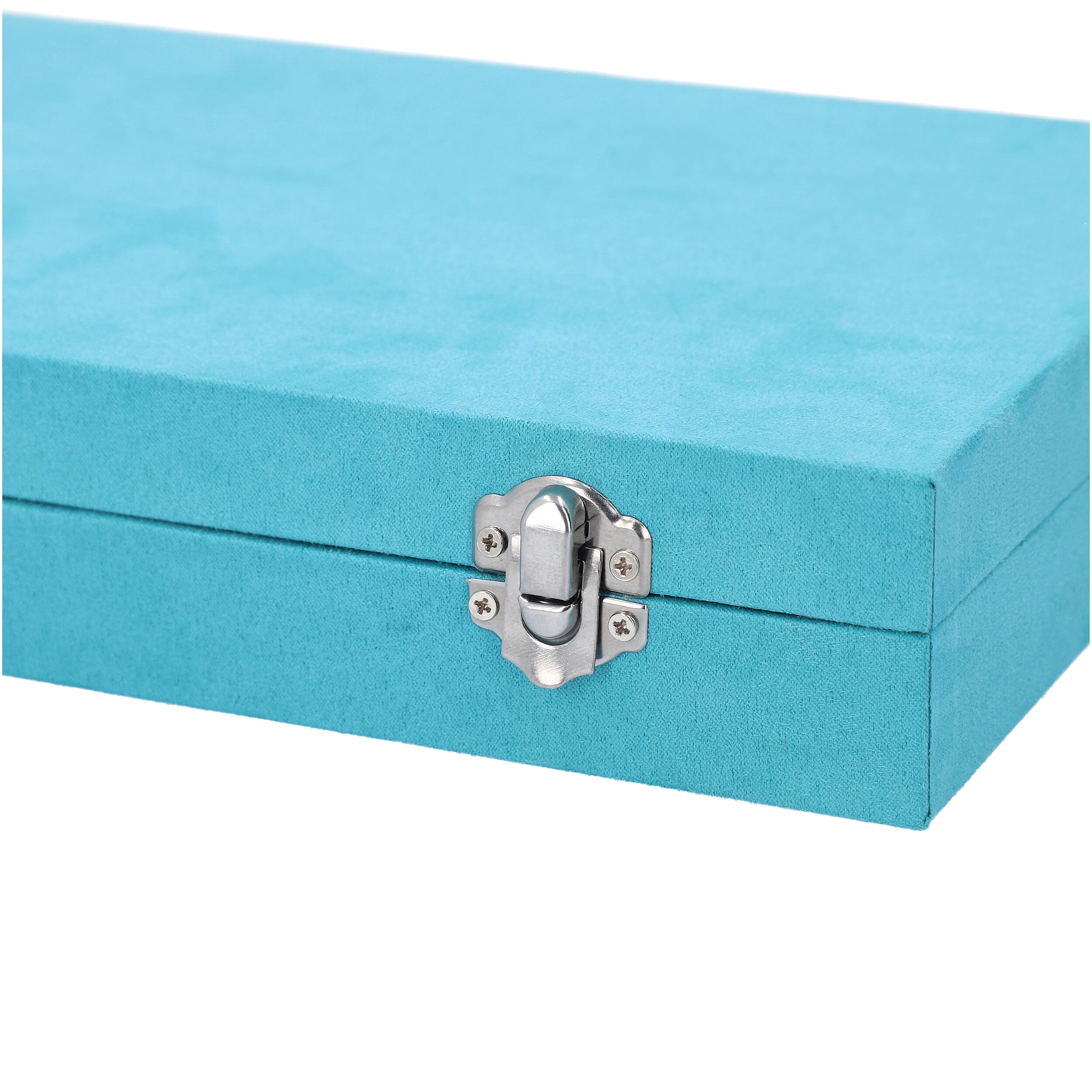 Portable Velvet Jewellery Box with Lock and Anti Tarnish Lining (Size:29x18x5 Cm) - Aqua Blue