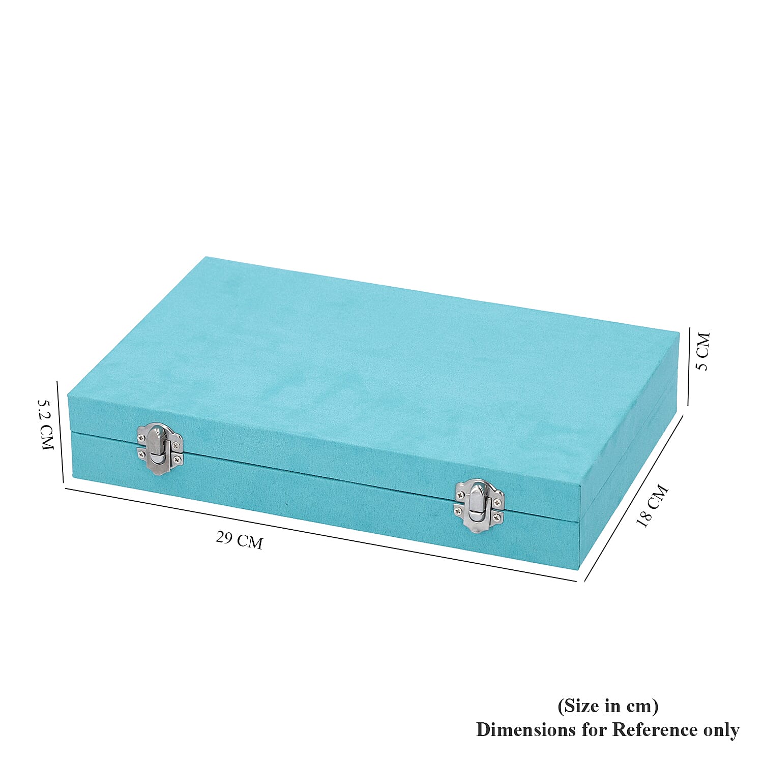 Portable Velvet Jewellery Box with Lock and Anti Tarnish Lining (Size:29x18x5 Cm) - Aqua Blue