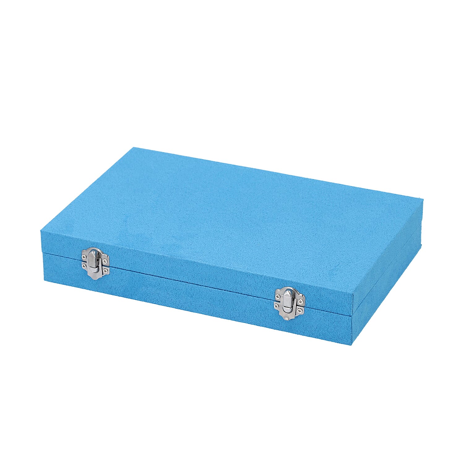 Portable Velvet Jewellery Box with Lock and Anti Tarnish Lining (Size:29x18x5Cm) - Turquoise Blue