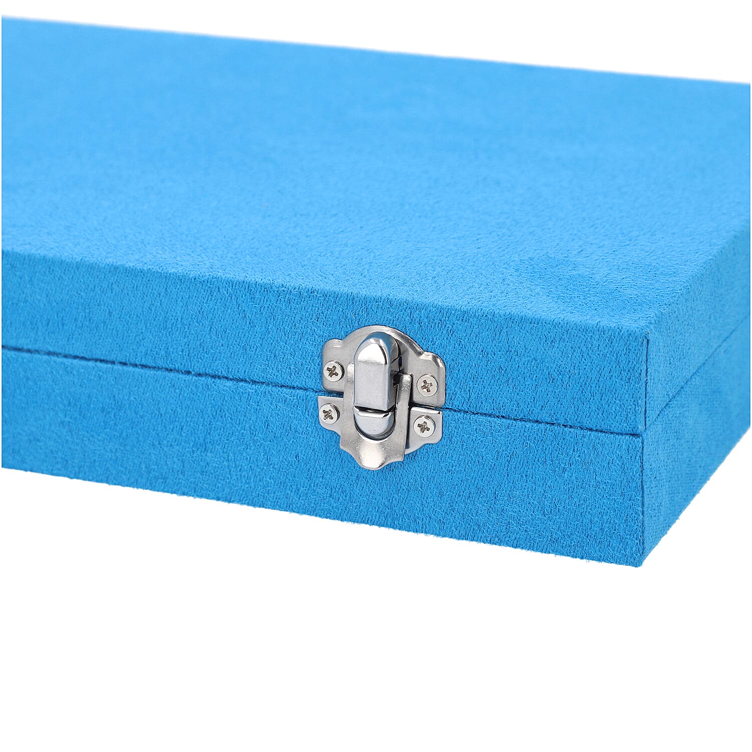 Portable Velvet Jewellery Box with Lock and Anti Tarnish Lining (Size:29x18x5Cm) - Turquoise Blue