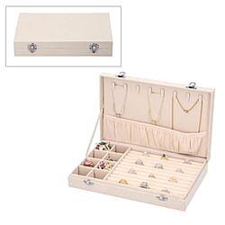 Velvet Jewelry box with lock top 8 hooks pocket base left 8 sections10 Ring Rows Inside Anti Tarnish lining - Black