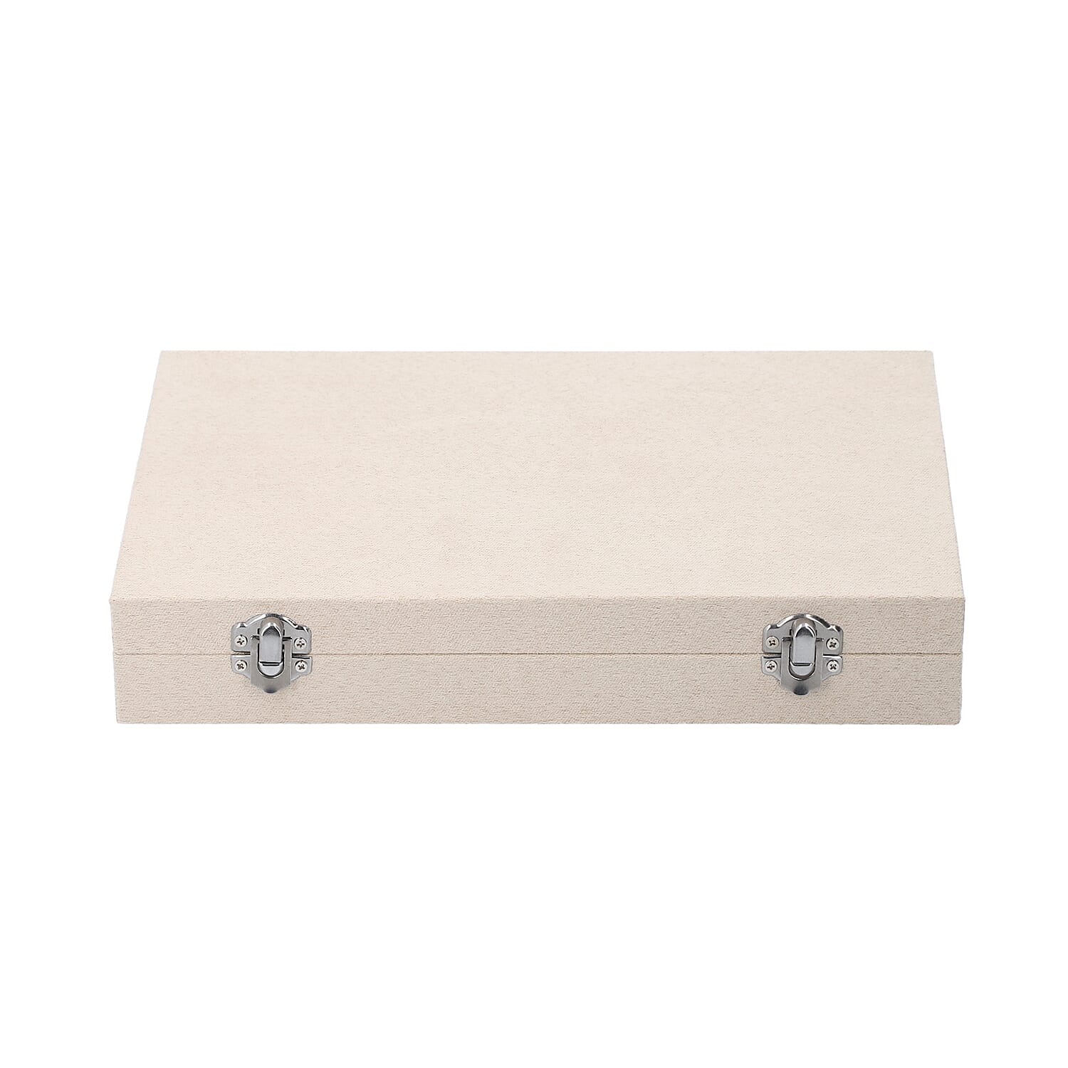 Portable Velvet Jewellery Box with Lock and Anti Tarnish Lining (Size:29x18x5Cm) - Ivory
