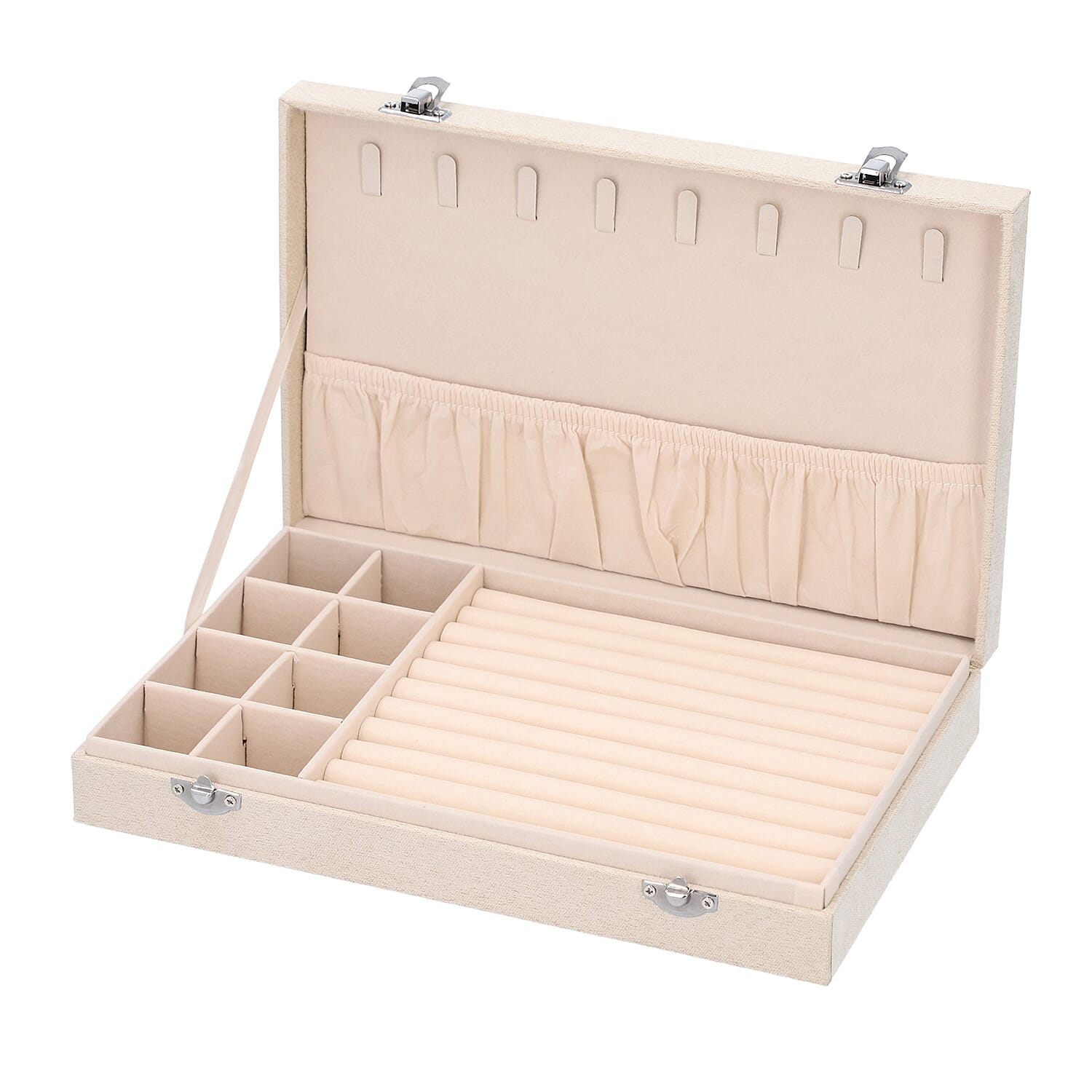 Portable Velvet Jewellery Box with Lock and Anti Tarnish Lining (Size:29x18x5Cm) - Ivory