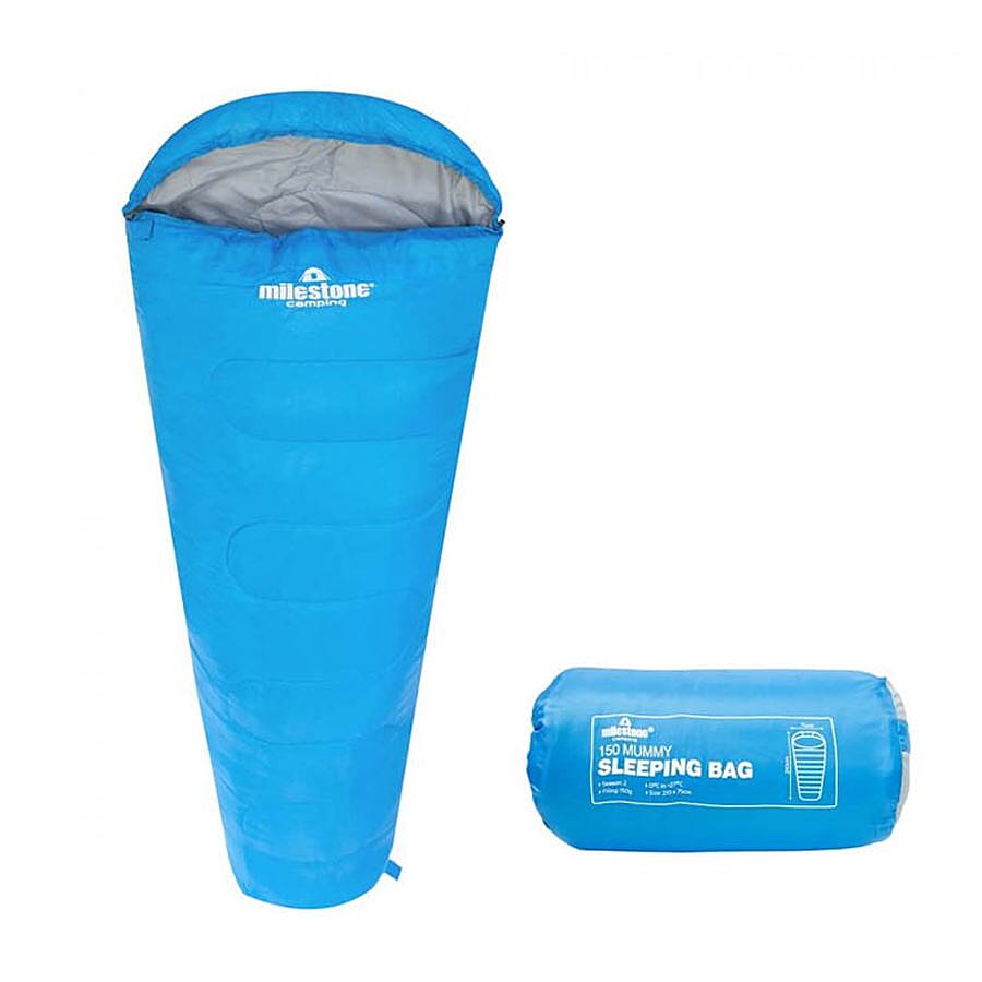 Mummy Sleeping Bag in Blue & Grey - Single - 2 Seasons (210x52x72 Cm)