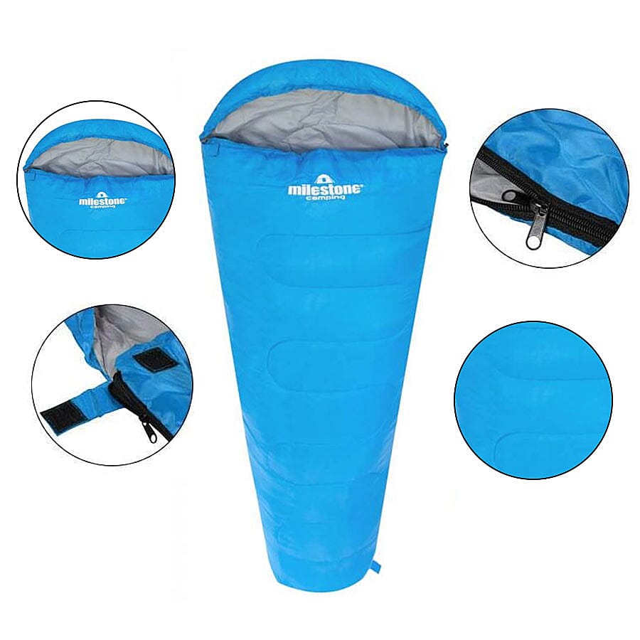 Mummy Sleeping Bag in Blue & Grey - Single - 2 Seasons (210x52x72 Cm)