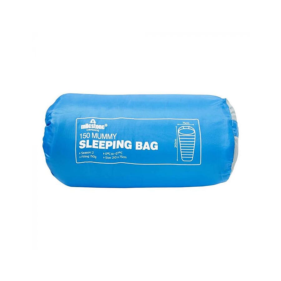 Mummy Sleeping Bag in Blue & Grey - Single - 2 Seasons (210x52x72 Cm)