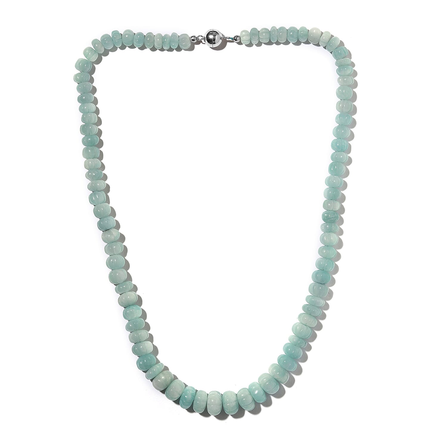 Extremely Rare Shape Amazonite Necklace (Size - 18) with Magnetic Lock in Rhodium Overlay Sterling Silver