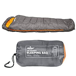Mummy Sleeping Bag in Grey and Orange - Single - 2 Seasons (210x52x72 Cm)