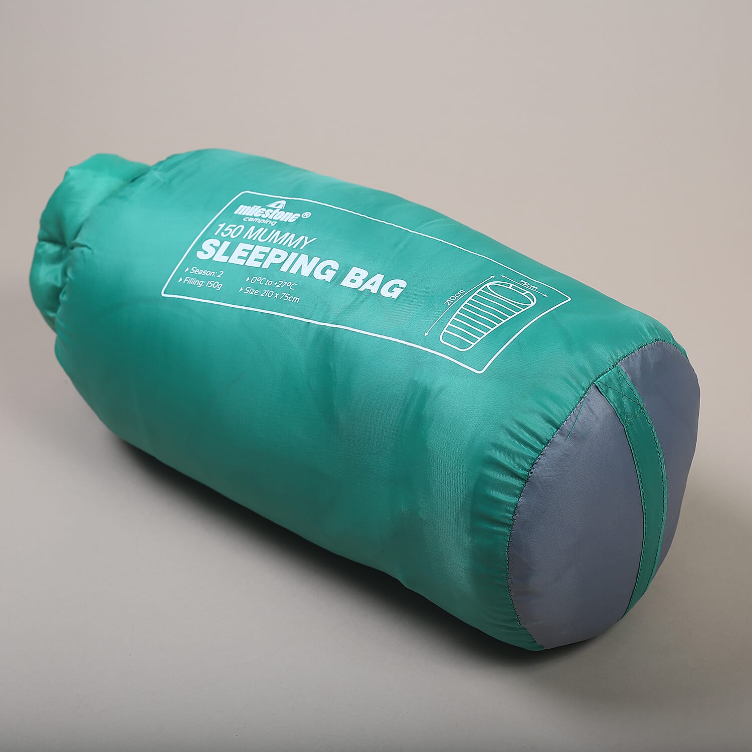 Mummy Sleeping Bag in Green & Grey - Single - 2 Seasons (210x52x72 Cm)