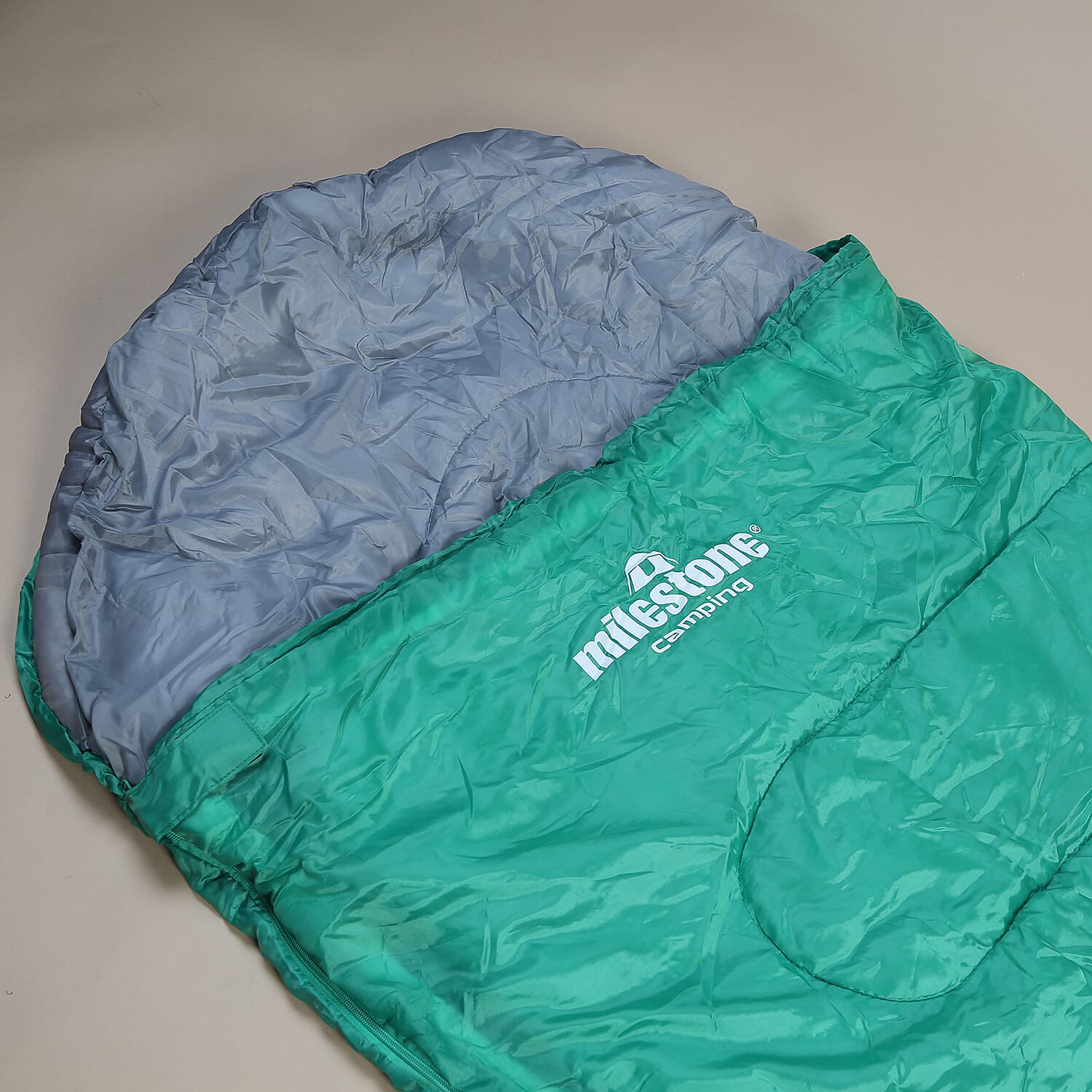 Mummy Sleeping Bag in Green & Grey - Single - 2 Seasons (210x52x72 Cm)