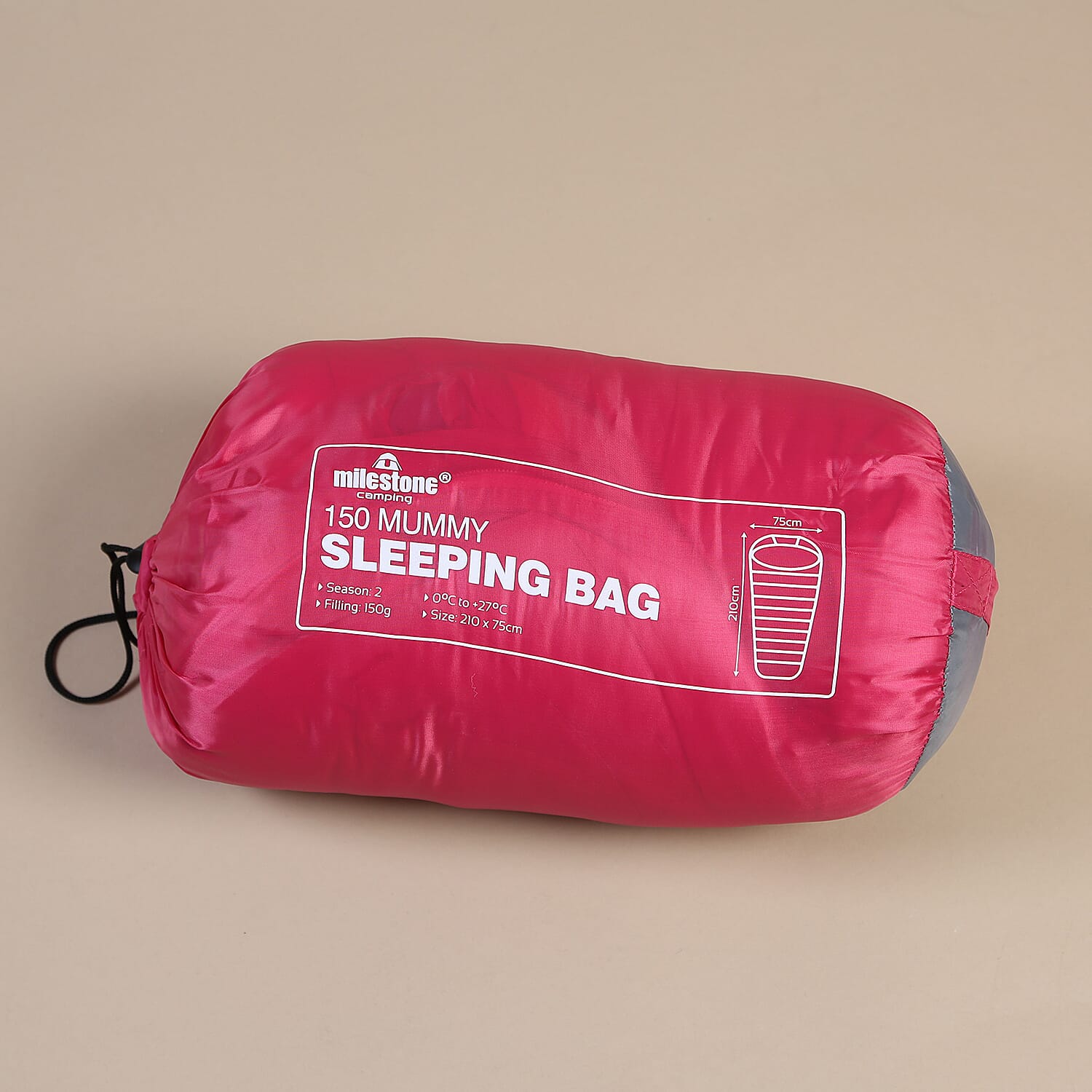 Mummy Sleeping Bag in Pink and Grey - Single - 2 Seasons (210x52x72 Cm)