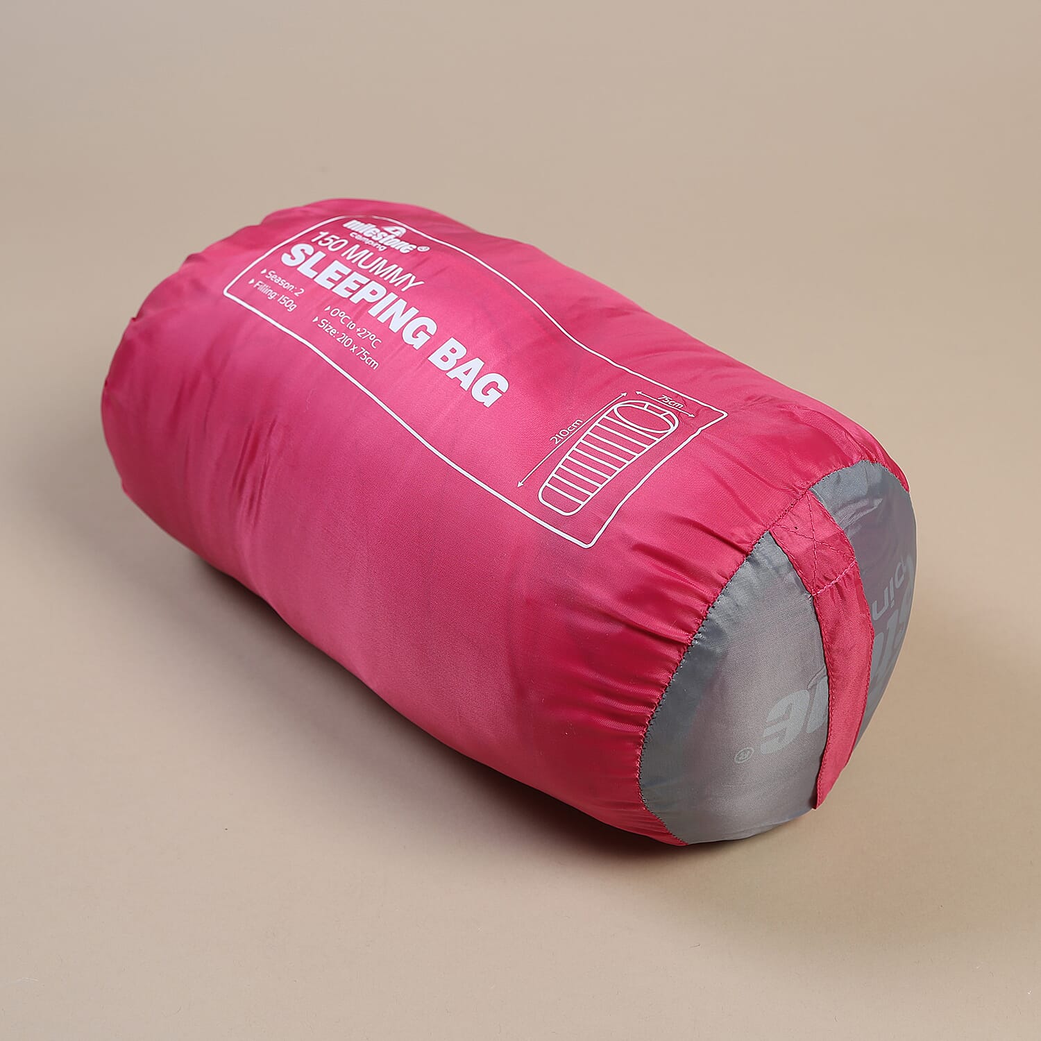 Mummy Sleeping Bag in Pink and Grey - Single - 2 Seasons (210x52x72 Cm)