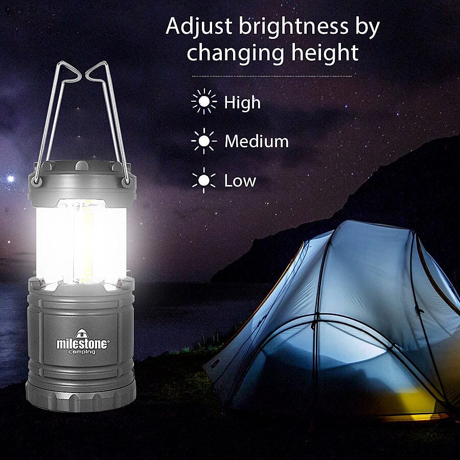 Set of 2 - Ultra Bright COB Lantern in Grey (Size 11x8cm Extendable upto 18cm)  (AA Battery not included)