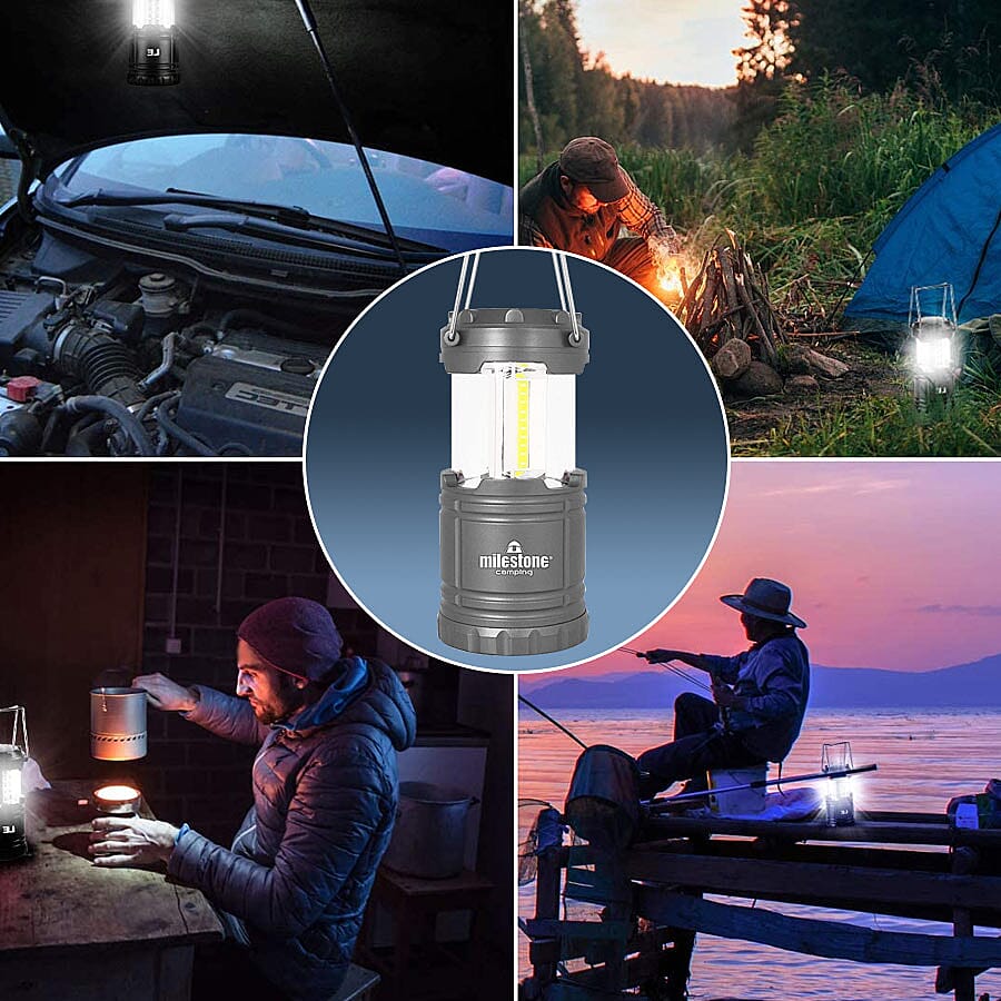 Set of 2 - Ultra Bright COB Lantern in Grey (Size 11x8cm Extendable upto 18cm)  (AA Battery not included)