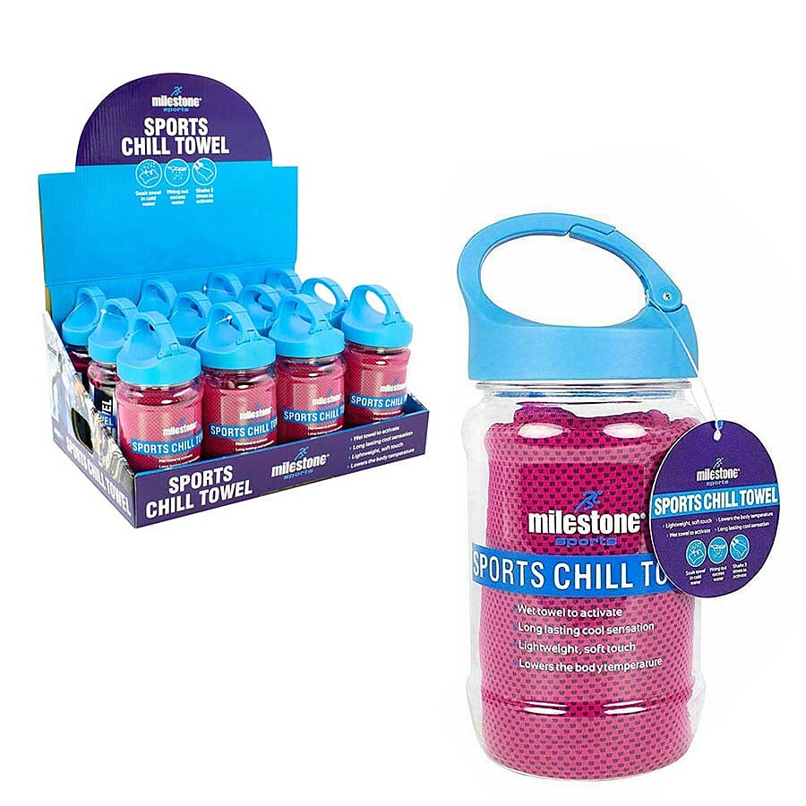 Sports Chill Towel & Carabiner Bottle - Pink