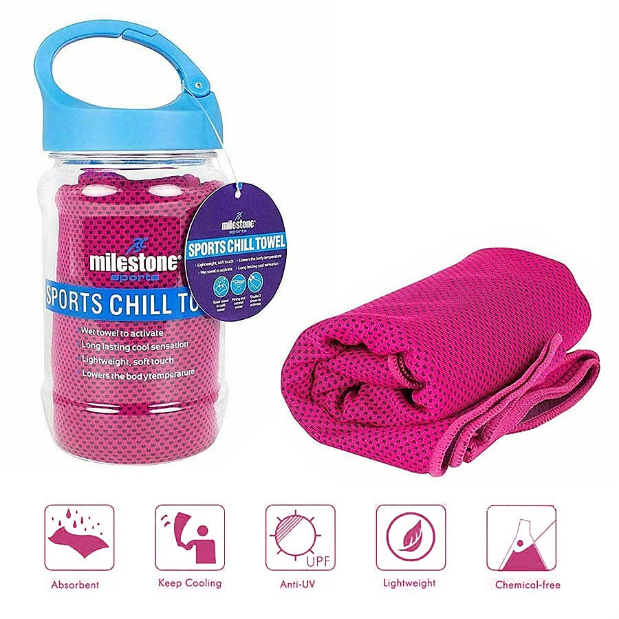 Sports Chill Towel & Carabiner Bottle - Pink