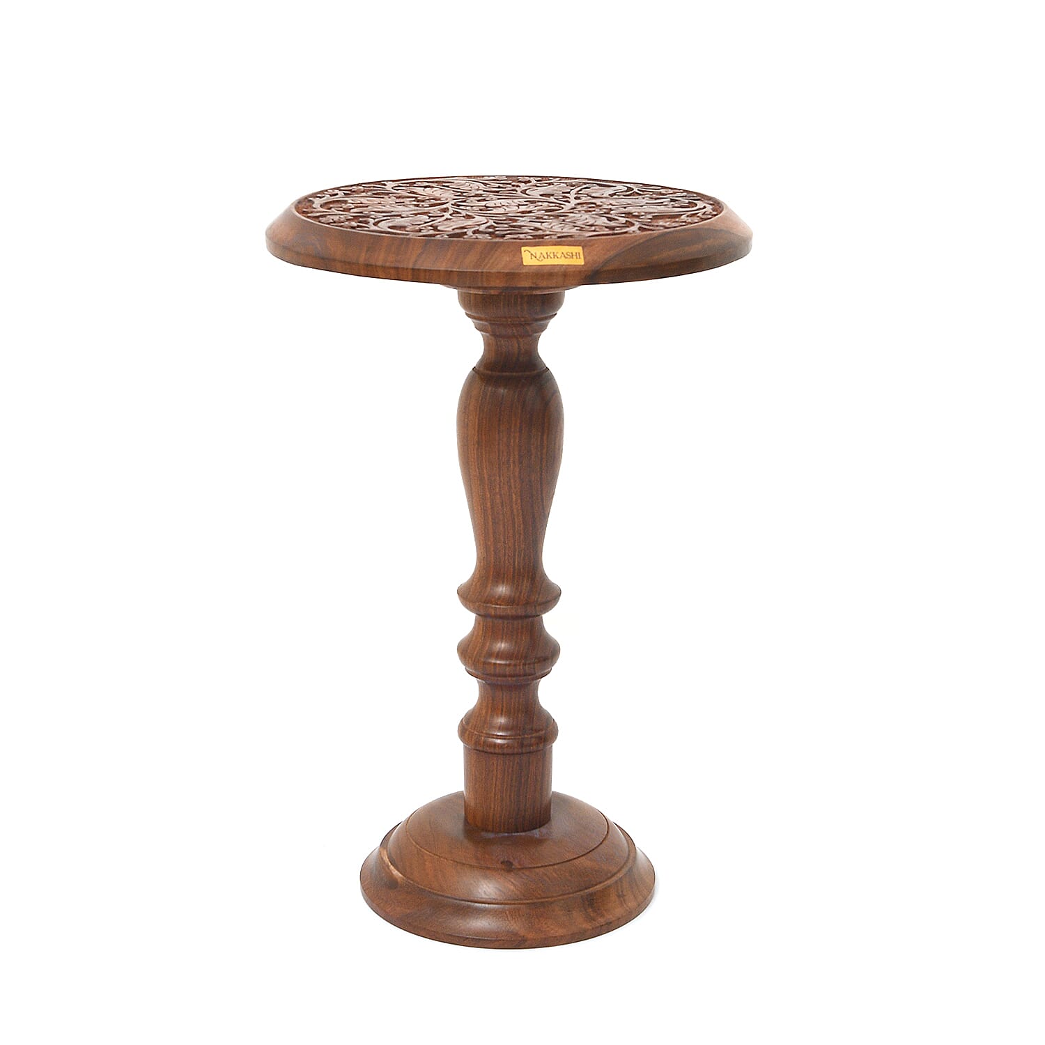 NAKKASHI Set of 2 - Sheehsam Wood Handcarved Bedside Pillar Table (Size 30x30x45Cm)