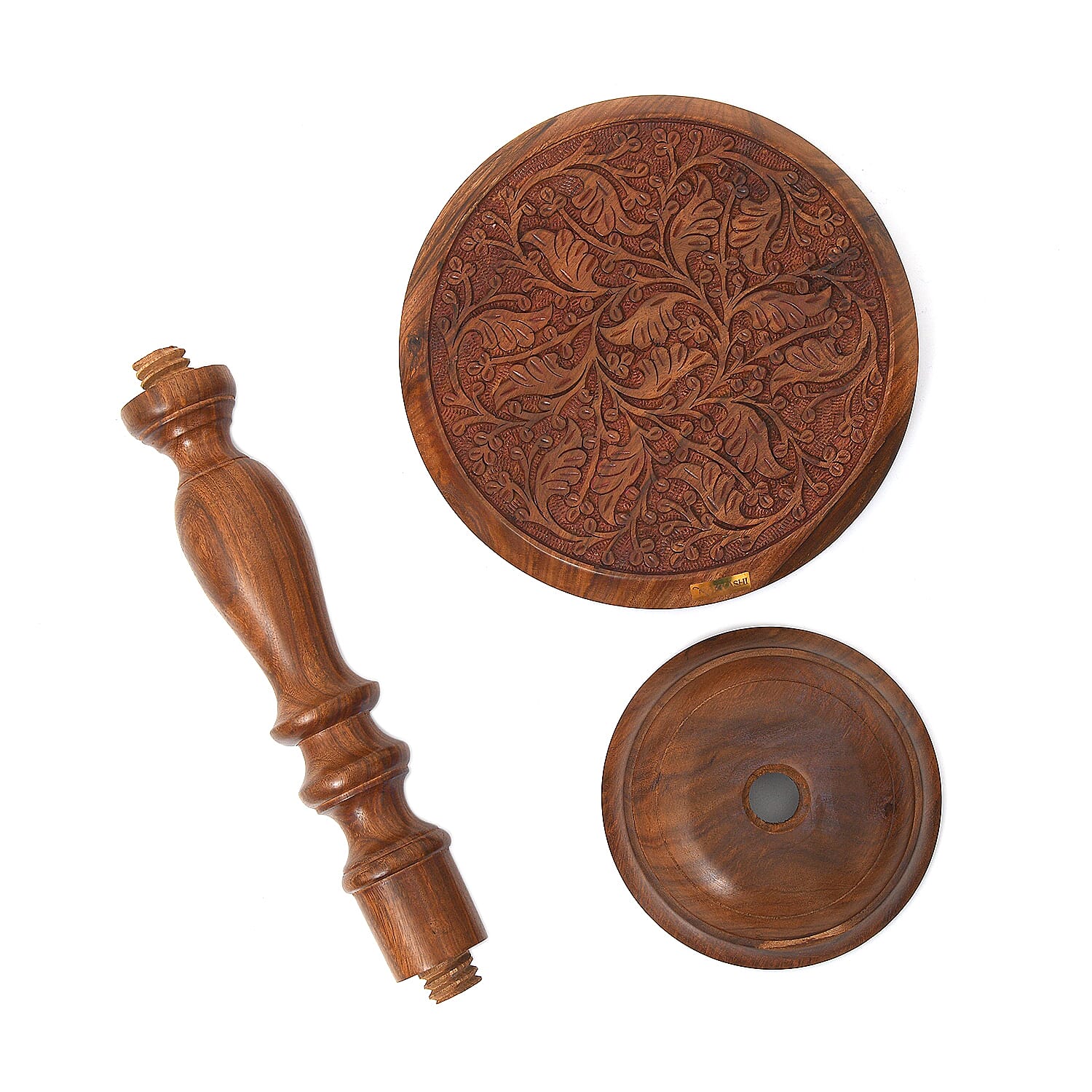 NAKKASHI Set of 2 - Sheehsam Wood Handcarved Bedside Pillar Table (Size 30x30x45Cm)