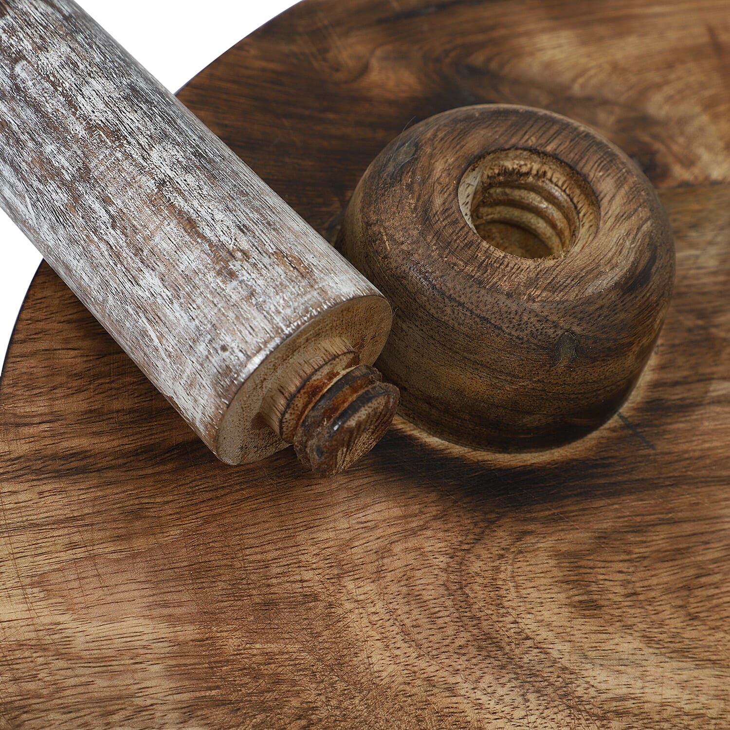 NAKKASHI Leaf Pattern Mango Wooden Table with Round Legs (Size 48x45 Cm)