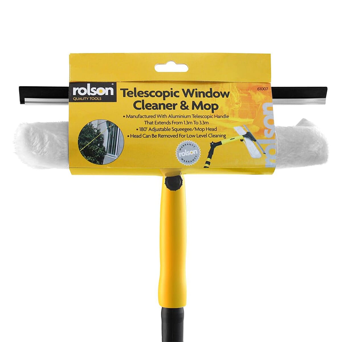 Rolson Telescopic Window Cleaner - Extends 1.3m to 3.3m with 180 degree Adjustable Head