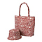 2 Piece Set - Viscose Handbag Floral Matching Stripe Pattern Hat Tote Bag and Zipper Closure (Size:44x12x35Cm) - Red & White